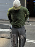 Men's Mohair Sweater Casual O Neck Long Sleeve Knitted Pullover Autumn Chic Plush Cashmere Loose Male Solid Knit Jumpers