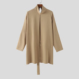 FOESCE 2025 Men Cloak Coats Turtleneck Long Sleeve Streetwear Casual Trench Loose Solid Color Open Stitch Fashion Male Ponchos