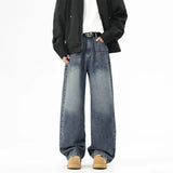 FOESCE Autumn Jeans Men'S Retro Loose Curved Pants Fashion Mid Waist Pants Black Jeans Casual Straight Leg Pants Wide Leg FleecePants
