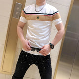 FOESCE British Style Summer Men's Casual T-shirt Fashion Short Sleeve Slim Knitted T-shirt Male Round Neck Business Social Men Clothing