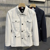 FOESCE Autumn Winter Vintage Workwear Jackets For Men Multi Pocket Slim Fit Coat British Style Fashion Tops Windbreaker Streetwear