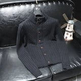 FOESCE Man Clothes Cardigan Knitted Sweaters for Men Coat Jacket Plain Black Solid Color Korean 2025 Autumn Japanese Retro Fashion Wool