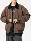 Suede Jacket Men's Autumn and Winter New Item Corduroy Lapel Splicing Trendy Casual Comfort Retro Loose Jacket Clothing
