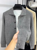 Fashion brand men cardigan sweater  autumn/winter new high-end lapel Korean casual solid color pocket knitted sweater jacket