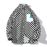 FOESCE High street ins checkerboard long sleeved shirt men's spring clothes plus fat plus size trendy fat people loose casual coat