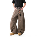 FOESCE Unisex Brown Loose Fit Wide Leg Casual Pants Sportswear Lounge Joggers Street Fashion Athleisure Trendy Stylish Design Comfort