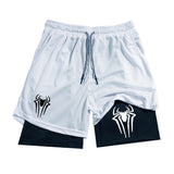 FOESCE Y2K Performance Shorts Men Spider Printed GYM Casual Sports Compression Shorts Workout Running Mesh 2 In 1 Sport Short Pants