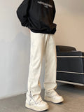 FOESCE American high street vibe jeans, men's trendy straight leg pants, thin and high-end slim fitting workwear, zippered pants,2025