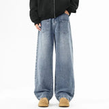 FOESCE Autumn Jeans Men'S Retro Loose Curved Pants Fashion Mid Waist Pants Black Jeans Casual Straight Leg Pants Wide Leg FleecePants