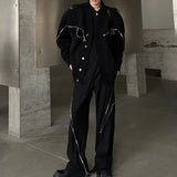 FOESCE American Street Niche Deconstructed Stand-Up Collar Sweater Men'S Destroyed Design Sense Wool Coat Metal Button Trend Y2k Jacket
