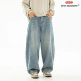 FOESCE HANLU 2025 Spring New! Men's Retro Washed Oversized Jeans, Split Structure Curved Trousers from Trendy Brand, Loose and Stylish