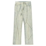 FOESCE  New Factor American High Street Washed Jeans Black Slight Rao Fashion Casual Design Pants
