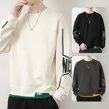 FOESCE 2025 Youth Men's Round Neck Solid Color Casual Sweater Bottoming Shirt Sweatshirt Spring Clothes Tops Shadowless