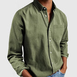 FOESCE Spring Autumn Men's Casual Slim Shirts Solid Long Sleeve Turn-down Collar Casual Business Shirts Classic Button-up Tops Cardigan