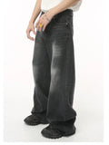 Street Fashion American Retro Black Gray Denim Pants New Trendy Denim Zipper Wide Leg Loose Straight Leg Pants