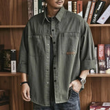 FOESCE 2025 New Spring and Autumn Fashion Trend Men's Polo Neck Solid Loose Casual Fashion Brand Long Sleeve Oversize Men's Work Shirt