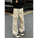 FOESCE Vintage Camouflage Men's Jeans Fashion Washed Casual Wide Leg Denim Pants Spring Loose Male Trousers Earthy yellow Cargo jeans