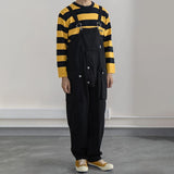 FOESCE Mens Japanese Casual Jumpsuit 2025 New Genderless Fashion Trend Functional Style Multi-Pocket Loose Solid Color Overalls Unisex
