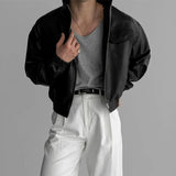 FOESCE Mens Pu Leather Jacket Short Motorcycle Jacket Street Wear Fashion Youth Biker Pilot Jacket Old Money Men'S Clothing 2025 New