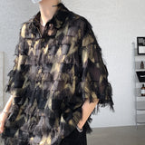 FOESCE Personality Tassel Shirt Streetwear Fashion Short Sleeve Shirts Men's Casual Hip Hop Tops High Quality Loose Chic Shirt