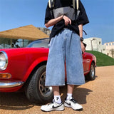 FOESCE Multi-pockets Cargo Pants Summer Short Jeans Breeches Hip Hop Streetwear Baggy Denim Shorts Casual Wide-leg Capris Pants 5XL-M