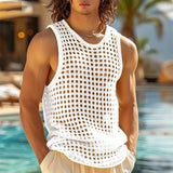 FOESCE New American Style Fashion Men Tops Popular Vacation Hollow Out Mesh Vests Sexy Casual Sleeveless Tank Tops S-2XL 2025 Summer