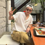 FOESCE Korean Casual Waffle Short-sleeved T-shirt Men Summer Loose Versatile Top
