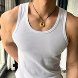 FOESCE Men's Fitness Vest Cotton Breathable Vertical Striped Sleeveless Tops Solid Color Sports Casual Tank Gym Muscular Men Clothes