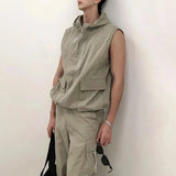 FOESCE Mens Y2k Functional Multi-Pocket Casual Hooded Vest 2025 New Genderless Fashion Loose Solid Color Sleeveless Tank Top Unisex