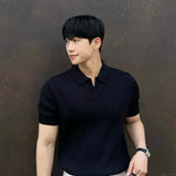 Foesce Trendy Polo Shirt For Men Summer Solid Color Top Versatile Knit Style Korean Short Sleeves Casual Fashion T-shirt