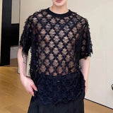 FOESCE Summer Men's O Neck T-shirt Loose Short Sleeve Sexy Sheer Lace Tee Shirts New Fashion 2025 New Trendy Menwear Unisex Pullover