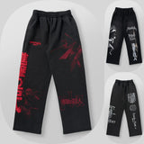 FOESCE New American sweatpants Gym fitness running stretch collaboration anime cool jogger cotton terry printed wide-leg casual pant
