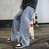 FOESCE 2025 New Streetwear Loose Jeans Men Korean Style Fashion Loose Straight Wide Leg Pants Men's Brand Clothing Black Light Blue