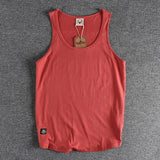 FOESCE Summer New American Sleeveless O-neck Solid Color T-shirt Men's Fashion 100% Cotton Washed Casual Sports Fitness Basketball Vest