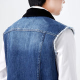 FOESCE Cotton Men's Lapel Sleeveless Denim Jacket Single Breasted Loose Vintage Vest Jacket Stylish Pocket Western Cowboy Style Male
