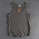 FOESCE Summer New American Sleeveless O-neck Solid Color T-shirt Men's Fashion 100% Cotton Washed Casual Sports Fitness Basketball Vest