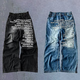 FOESCE Y2K men Jeans gothic American Pattern letter jeans vintage Casual men women Harajuku Fashion streetwear Hip Hop wide leg jeans