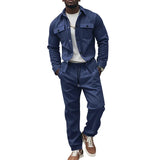 FOESCE Autumn and winter cross-border American heavy jacket casual pants two-piece set solid color men's suede suit men's