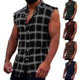 FOESCE Mens Sleeveless Flannel Tank Tops Casual Loose Button Down Cowboy Plaid Snap Shirts Plus Size Vest Camiseta Masculina Playeras