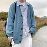 Korean Style Fashion Solid Color Men's Knitted Cardigan Single Breasted High-end Long Sleeve Cardigan Men Sweater Coat