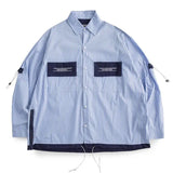 FOESCE 2025 Spring and Autumn Men's New Splicing Square Collar Button Pocket Striped Letter Fashion Loose Casual Long Sleeve Shirts