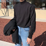 FOESCE Autumn Winter Half Turtleneck Sweater Men's Long-sleeved Korean Solid Color Knit Sweater Underwear Bottoming Shirt Casual Male