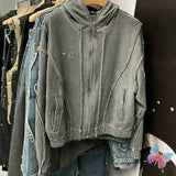 FOESCE Winter Hiphop Street THUG CLUB Jacket Star Moon Metal Logo Stitching Line Zipper Hoodies Men Women Masked Hooded Sweatshirts