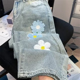 FOESCE Y2K Vintage Flower Embroidered Jeans For Men High Street Baggy Straight Wide Leg Denim Pants Autumn Design Hip Hop Fashion Jean