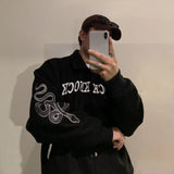 FOESCE 2025 Trendy Korean Mens Jacket Fashion Casual Large Size Hiphop Punk Mask Graffiti Autumn Winter American High Street Men Jacket