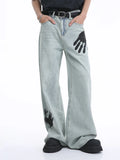 FOESCE 2025 Same VoguoRay Design Hip-hop Palm Print Jeans loose Straight Leg Foor Pepe Pants For Men Streetwear Mens Hiphop Pantalon