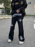 FOESCE Fashionable American street letter embroidery straight tube loose denim pants for men and women high street trendy casual pants