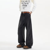 FOESCE 2025 Spring New Trendy Jeans Patchwork Design Male Gradient Color Washed Straight Male Denim Pants Wide Leg Mopping pants