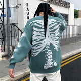 FOESCE Men's and women's Y2K round neck long sleeved skull print pullover sweater round neck trendy Harajuku hip-hop loose sweater