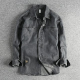 FOESCE Heavy washing to do old vintage denim shirt men's double pocket design trend Europe and the United States casual shirt coat